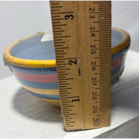 Hand-Painted Striped Ceramic Bowl Candle With Blue Wax 3" Height - Picture 6 of 7